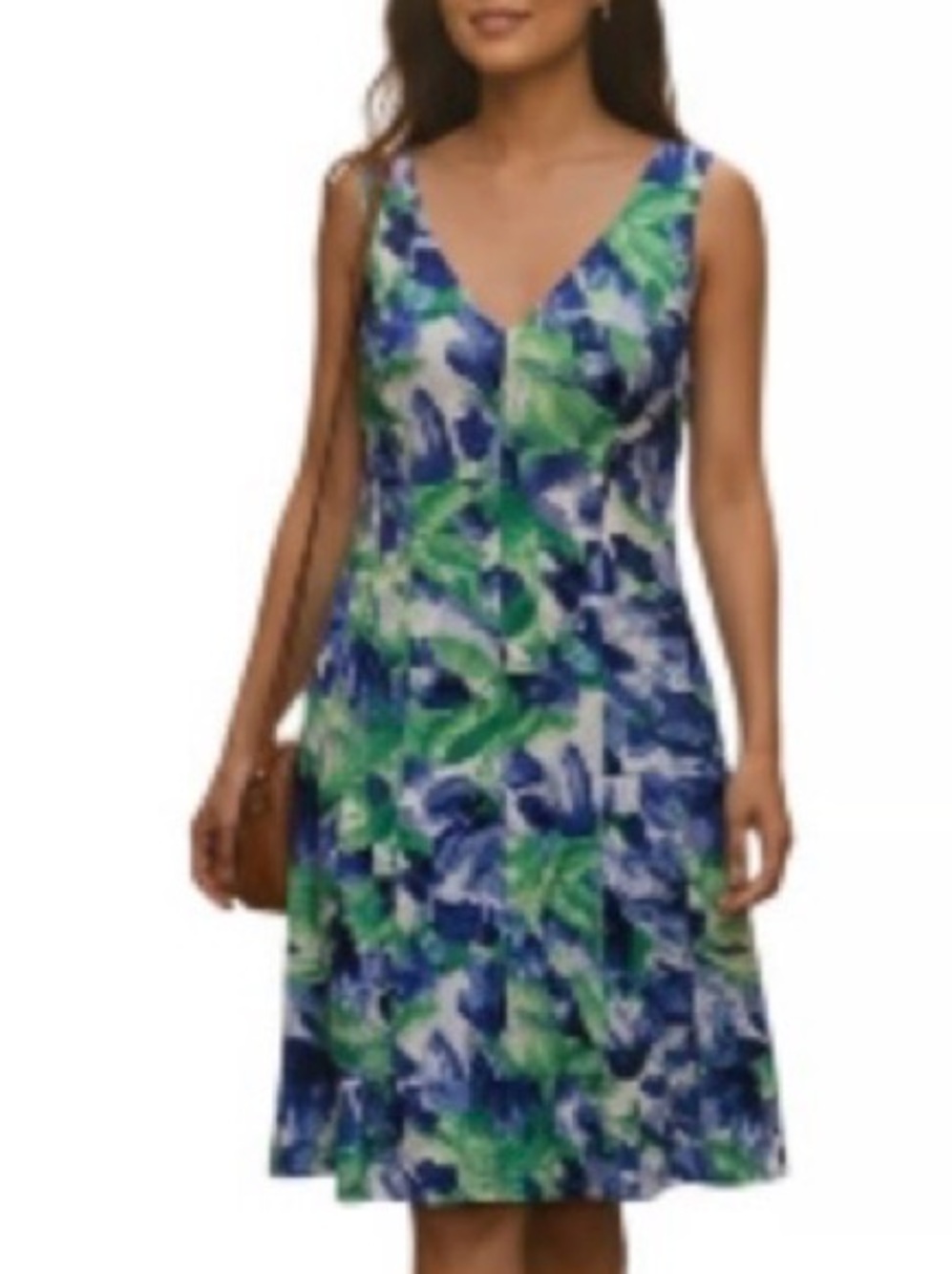 Ralph Lauren SZ 10 Blue watercolor Sleeveless V-Neck dress 95% cotton  Beautiful